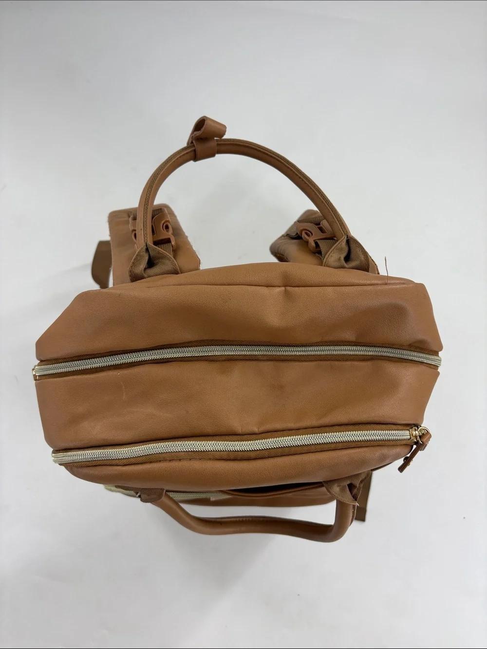 BabbleRoo Vegan Tan Leather Diaper Bag Backpack - Baby - Picture 2 of 5